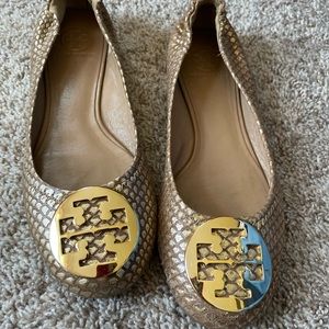 Tory burch gold “snakeskin” flats